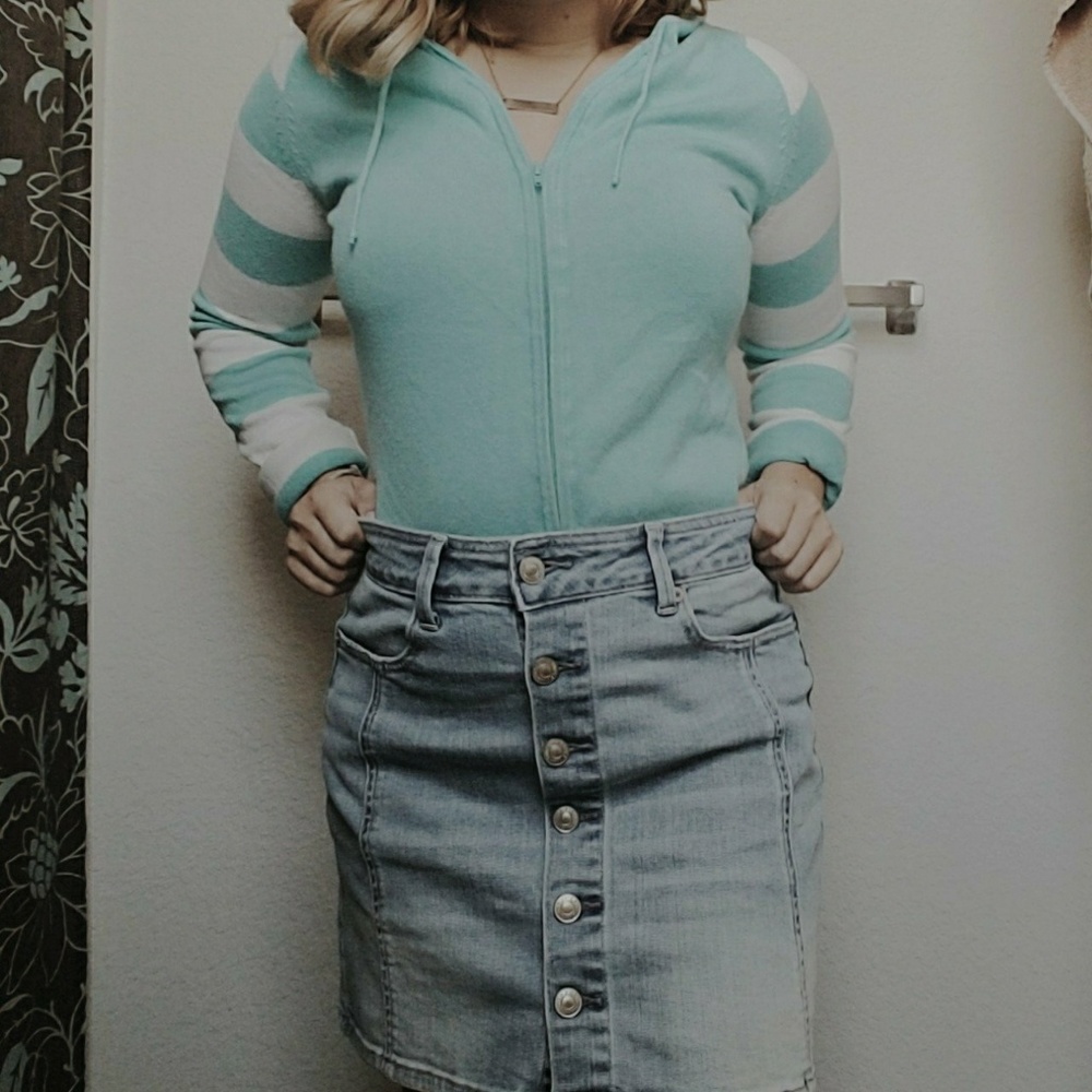 Sky blue and white sweater jacket